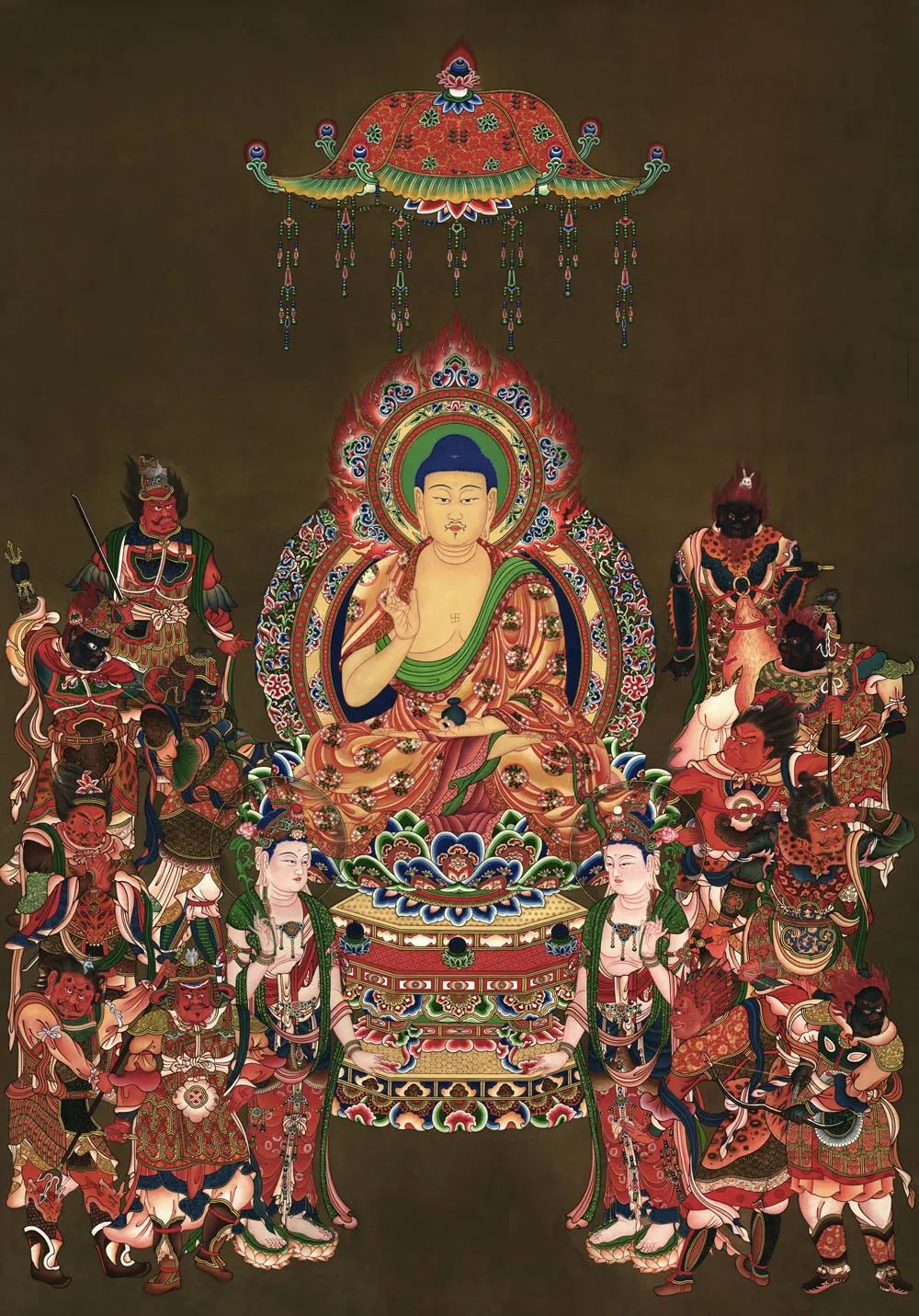 药师三圣与十二药叉大将图